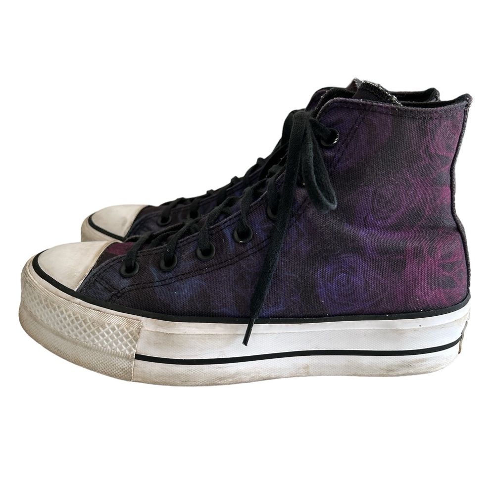 Converse Chuck Taylor All Star Hi Lift Sneakers - Black Watercolor Roses - 7.5